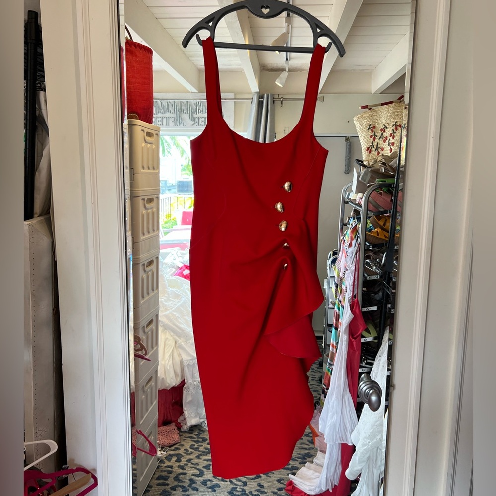 Acler Red Asymmetrical Sheath Dress